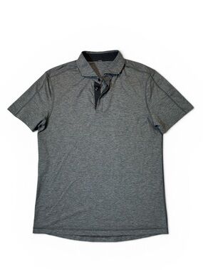 Lululemon mens L Large gray heather performance stretch golf polo shirt EUC